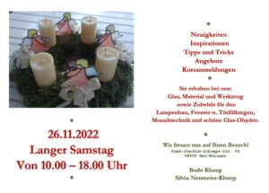 Langer Samstag vor dem 1. Advent am 26.11.2022 von 10.00 - 18.00 Uhr !